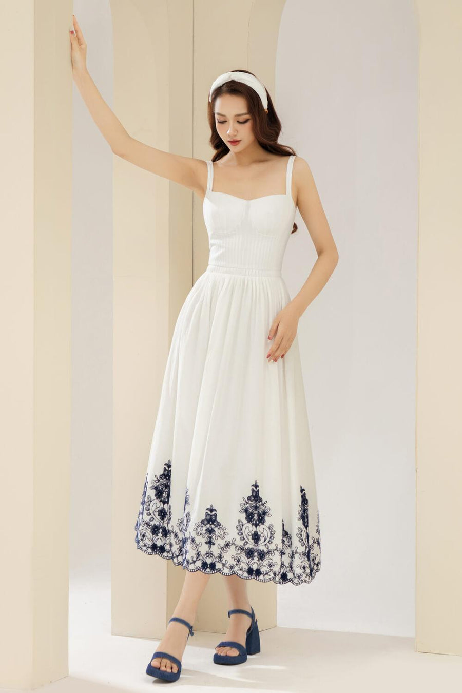 Samba A-line Pleated Cotton Midi Dress 7