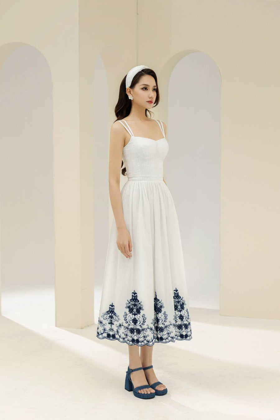Samba A-line Pleated Cotton Midi Dress 8
