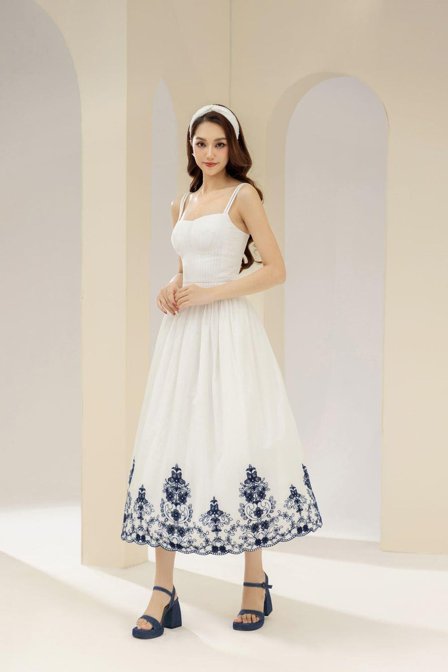 Samba A-line Pleated Cotton Midi Dress 9