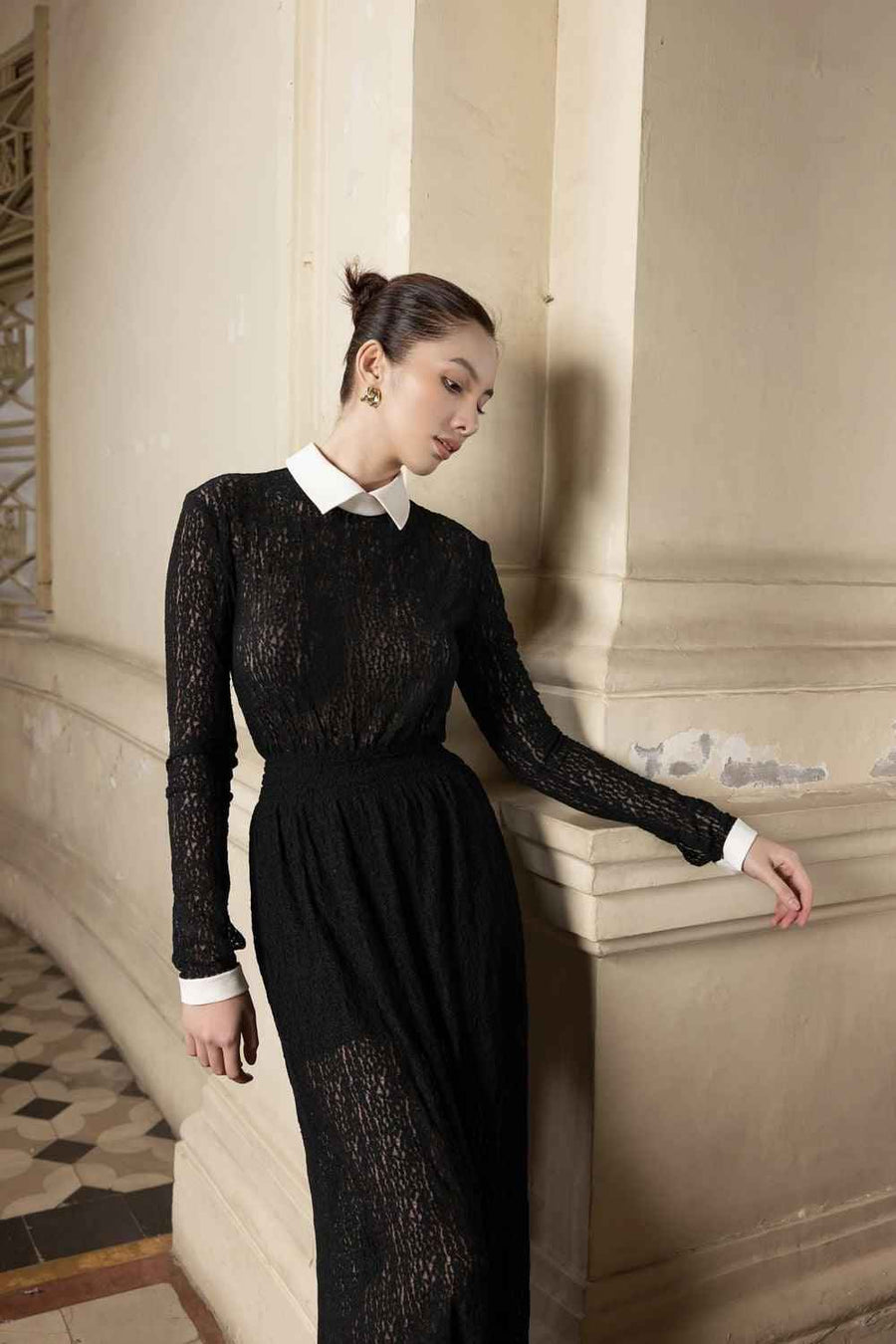 Sarah A-line Long Sleeved Lace Maxi Dress