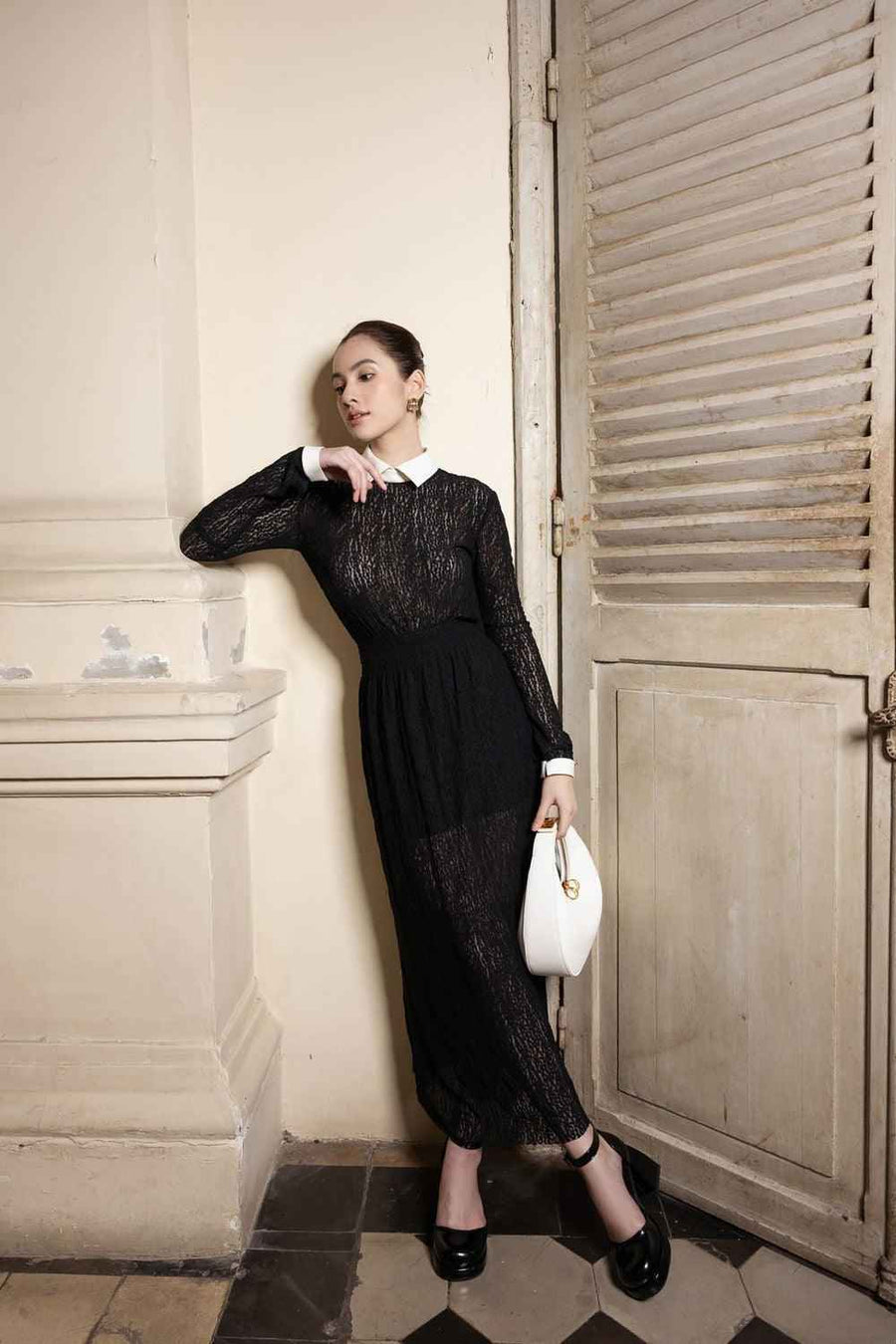 Sarah A-line Long Sleeved Lace Maxi Dress