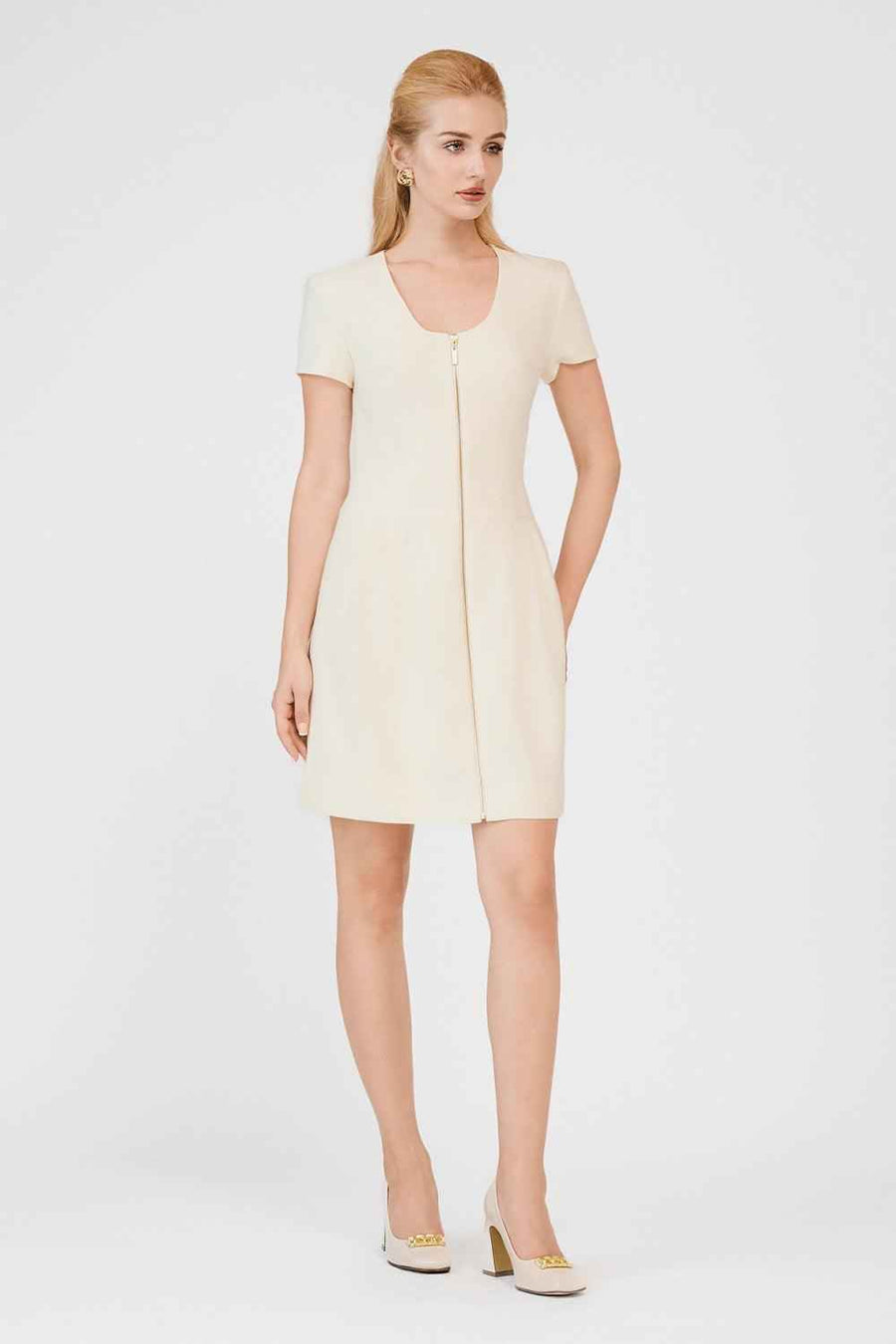 Sarai A-line Hip Pleated Burlap Mini Dress