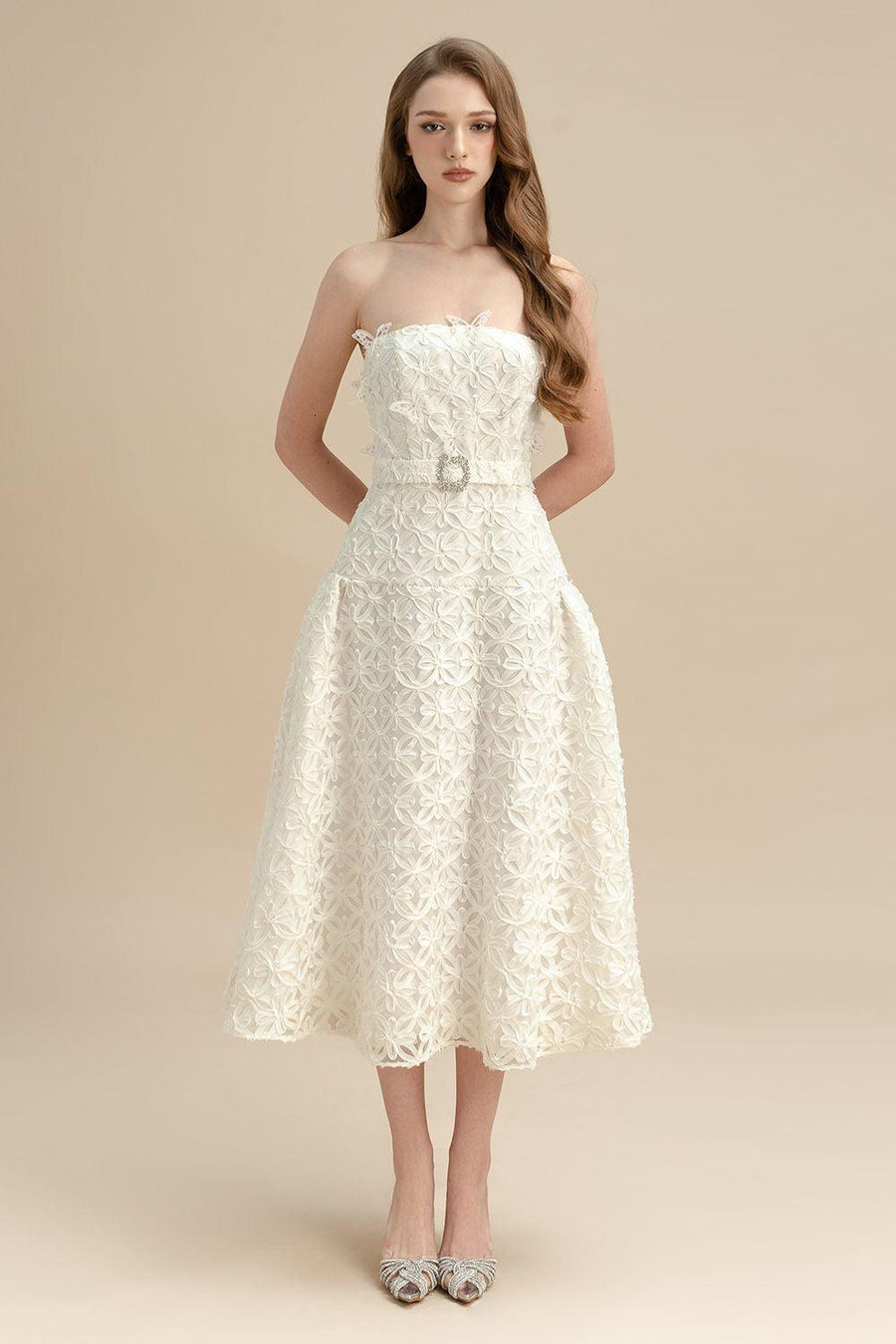 Saskia Drop Waist Sleeveless Lace Midi Dress Midi Dress LAMORIS