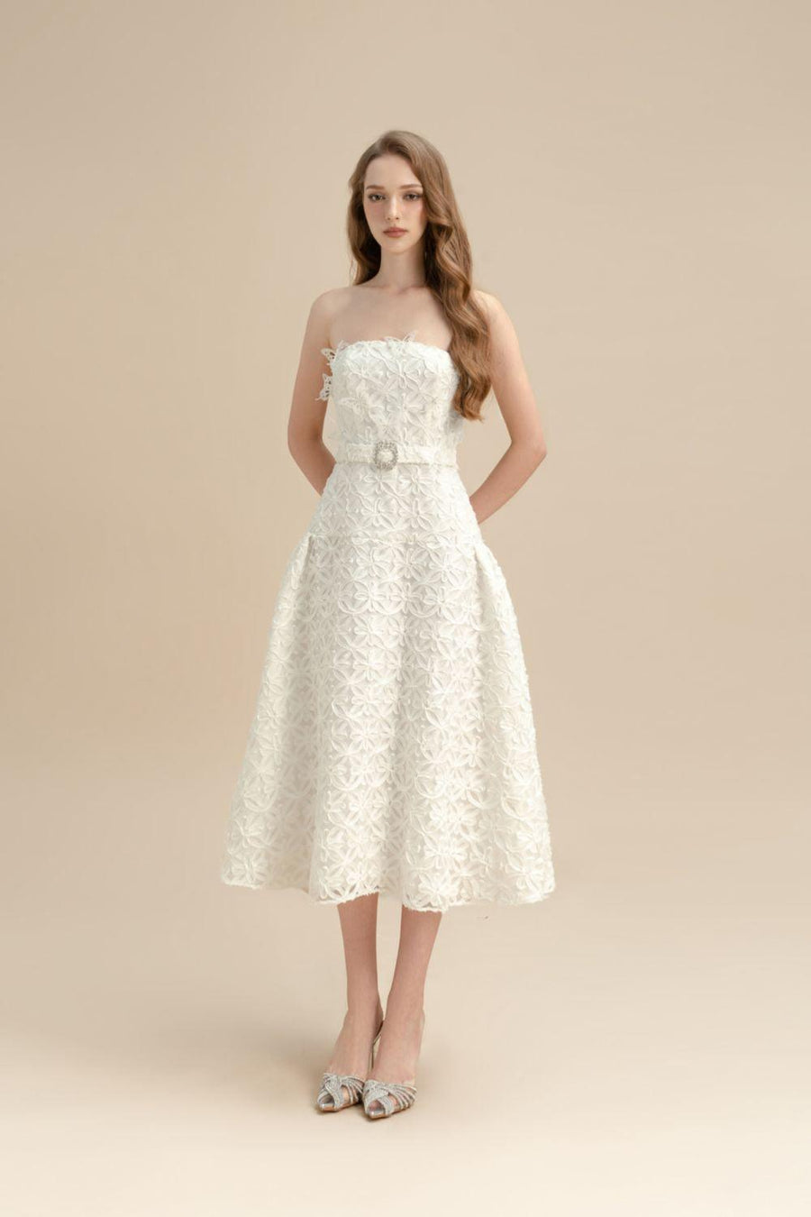 Saskia Drop Waist Sleeveless Lace Midi Dress Midi Dress LAMORIS