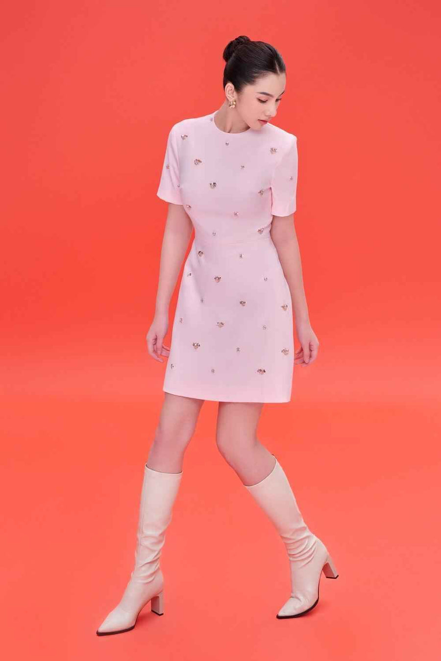 Saylor A-line Short Sleeved Cotton Knee-length Dress