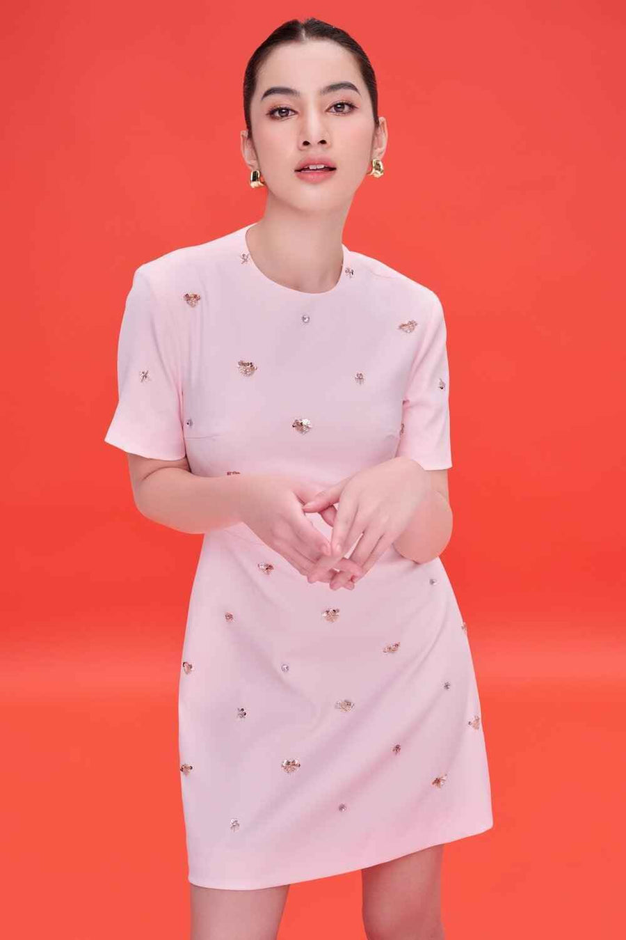 Saylor A-line Short Sleeved Cotton Knee-length Dress