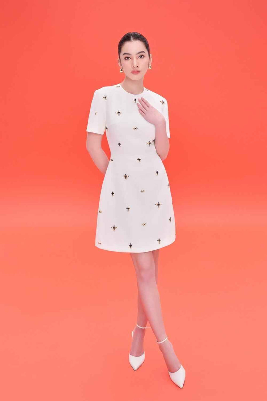 Saylor A-line Short Sleeved Cotton Knee-length Dress
