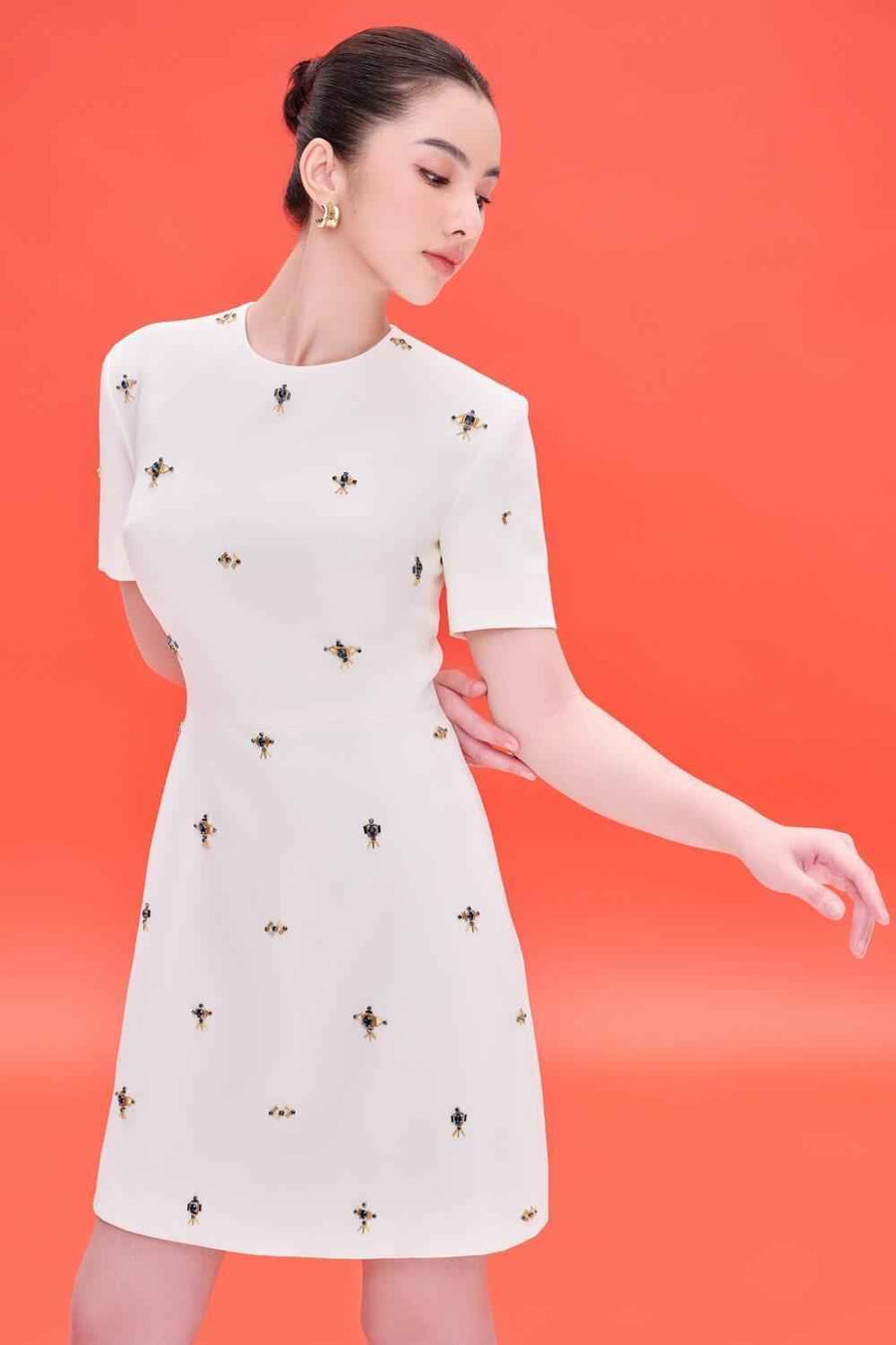 Saylor A-line Short Sleeved Cotton Knee-length Dress