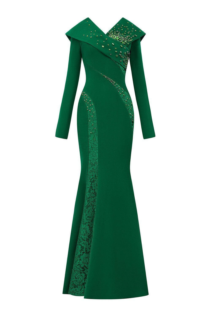 Scarlet Mermaid V-Neck Crepe Floor Length Dress Green Gown Dress I.H.F Atelier
