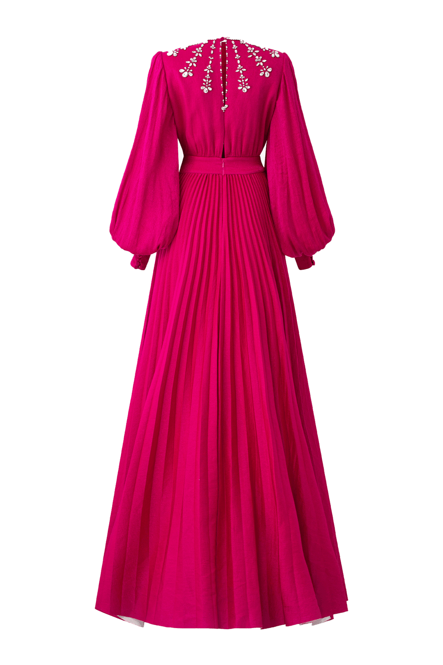 Scarlet Pleated Bishop Sleeved Silk Maxi Dress 4