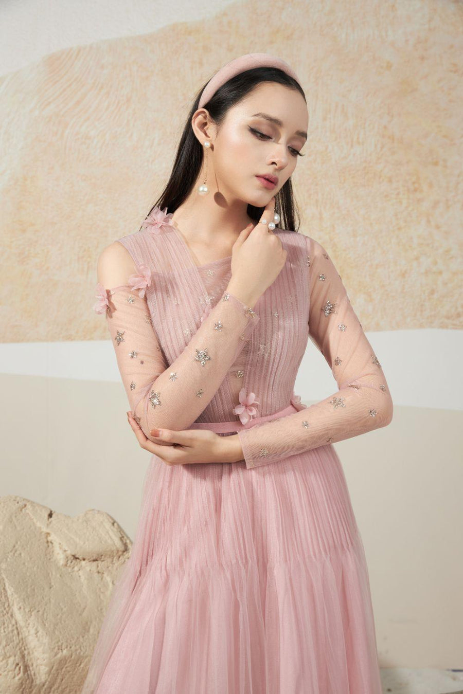 Schwim Gathered Long Sleeved Mesh Sheer Midi Dress 2