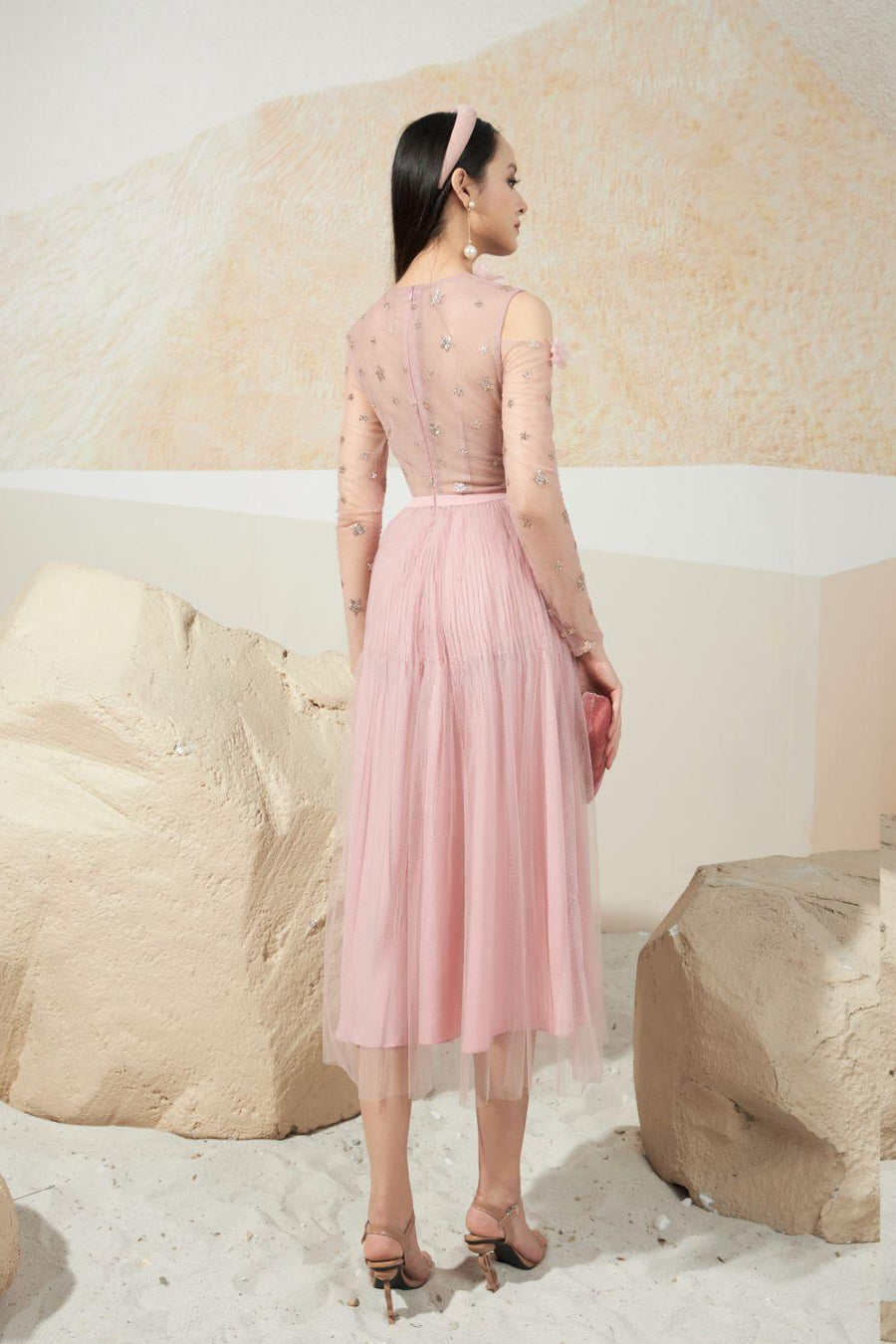 Schwim Gathered Long Sleeved Mesh Sheer Midi Dress 5