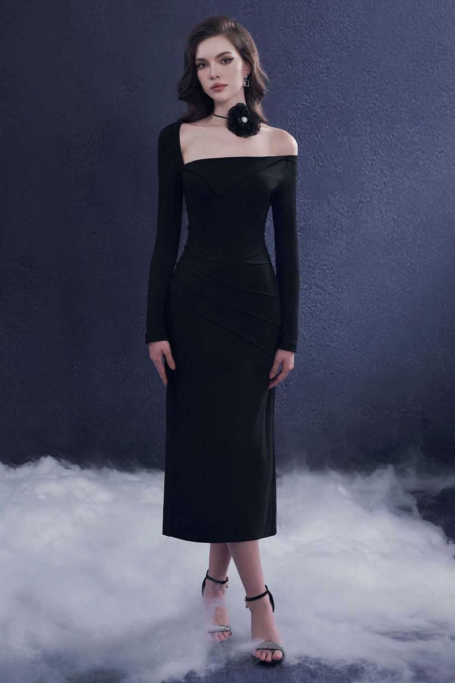 Sculpta Sheath Slit Hem Wool Midi Dress Midi Dress Rosee de Matin