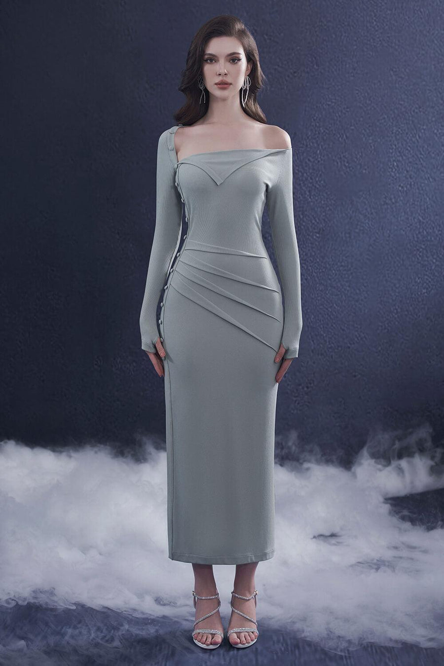 Sculpta Sheath Slit Hem Wool Midi Dress Midi Dress Rosee de Matin