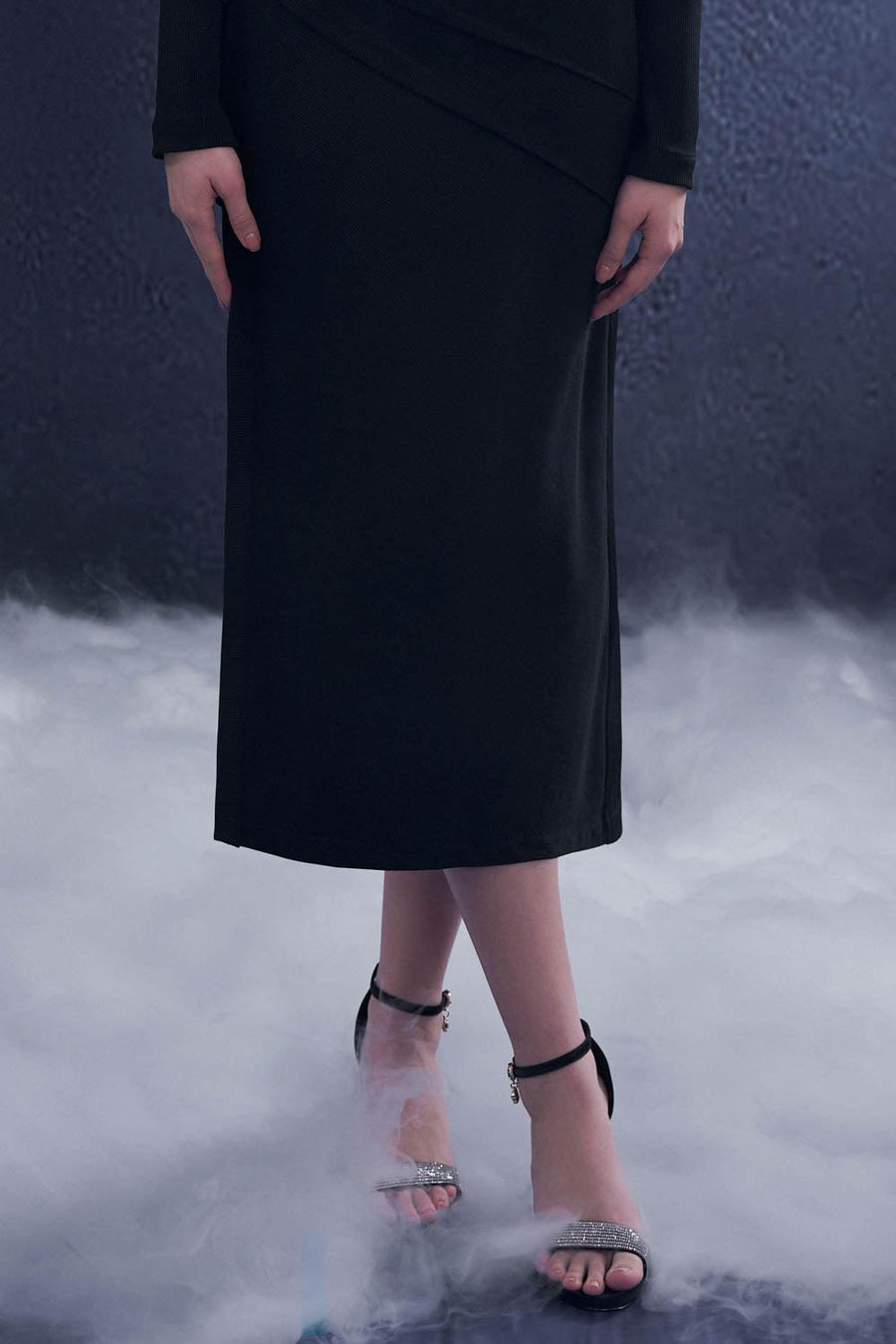 Sculpta Sheath Slit Hem Wool Midi Dress Midi Dress Rosee de Matin