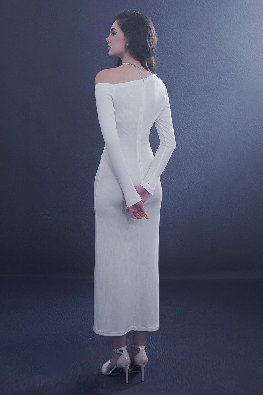 Sculpta Sheath Slit Hem Wool Midi Dress Midi Dress Rosee de Matin