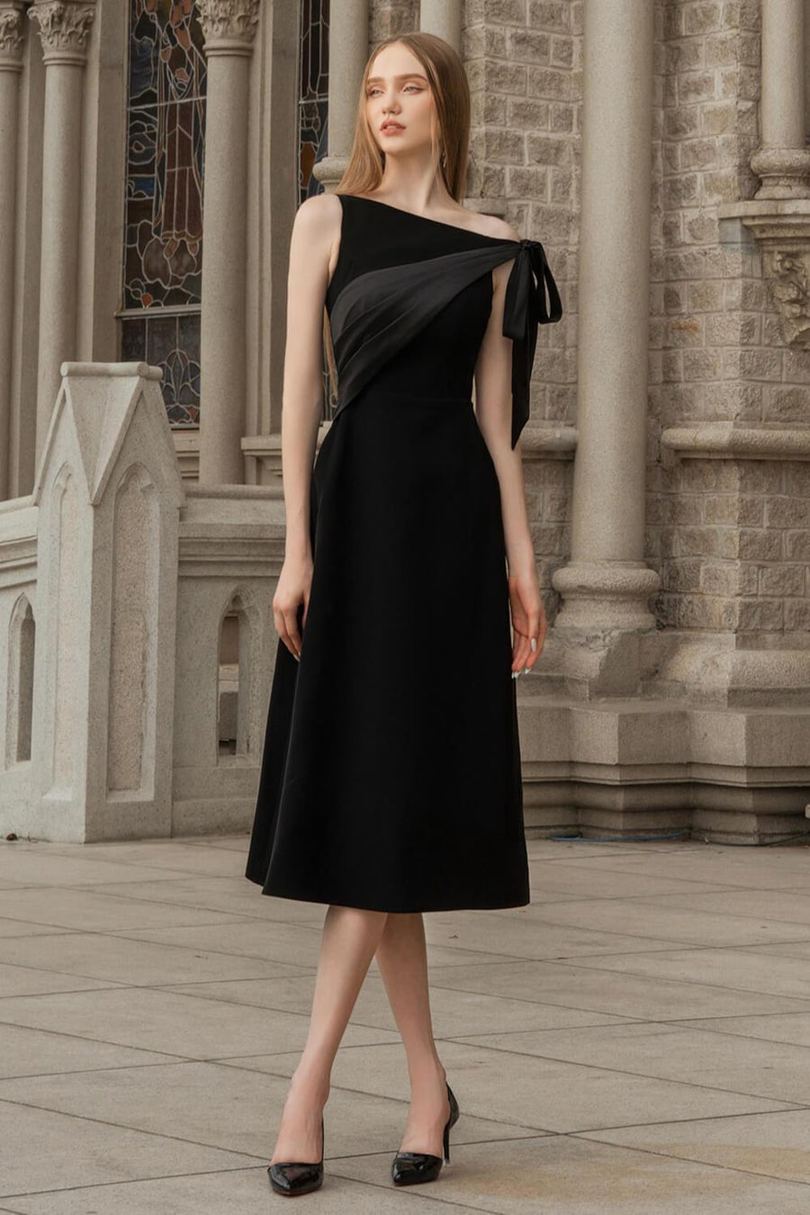 Sedum A-line Diagonal Neck Velvet Midi Dress Midi Dress Darling Diva