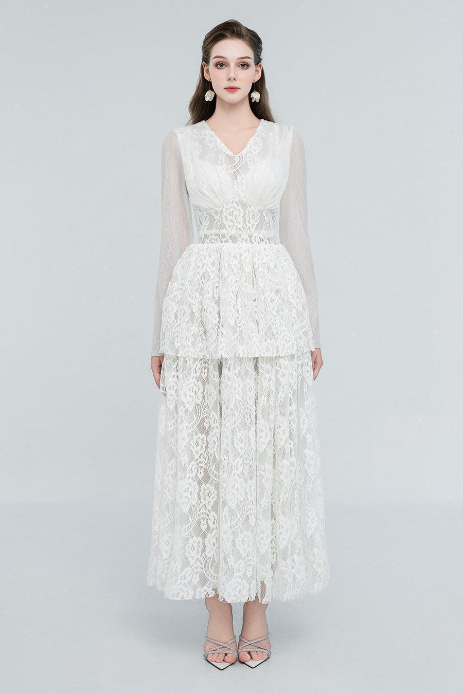 Selene Peplum V-Neck Lace Maxi Dress Maxi Dress Cordia