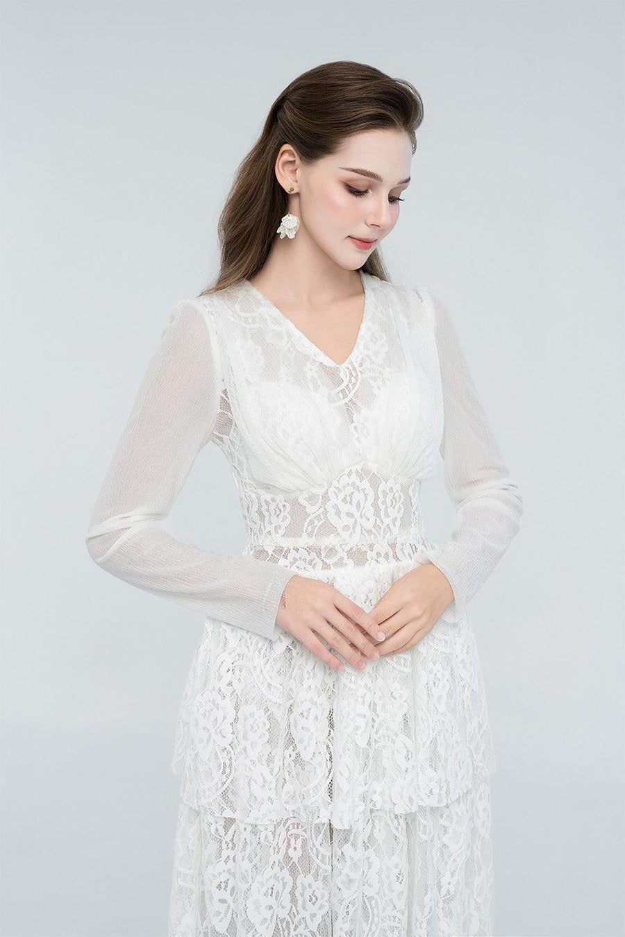 Selene Peplum V-Neck Lace Maxi Dress Maxi Dress Cordia