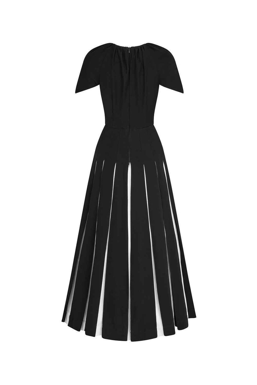 Selina Gored Round Neck Poly Silk Midi Dress