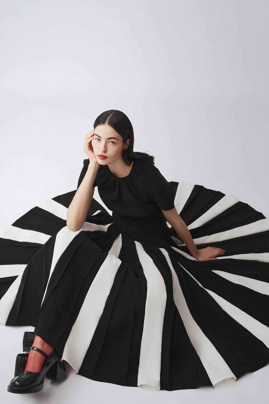 Selina Gored Round Neck Poly Silk Midi Dress