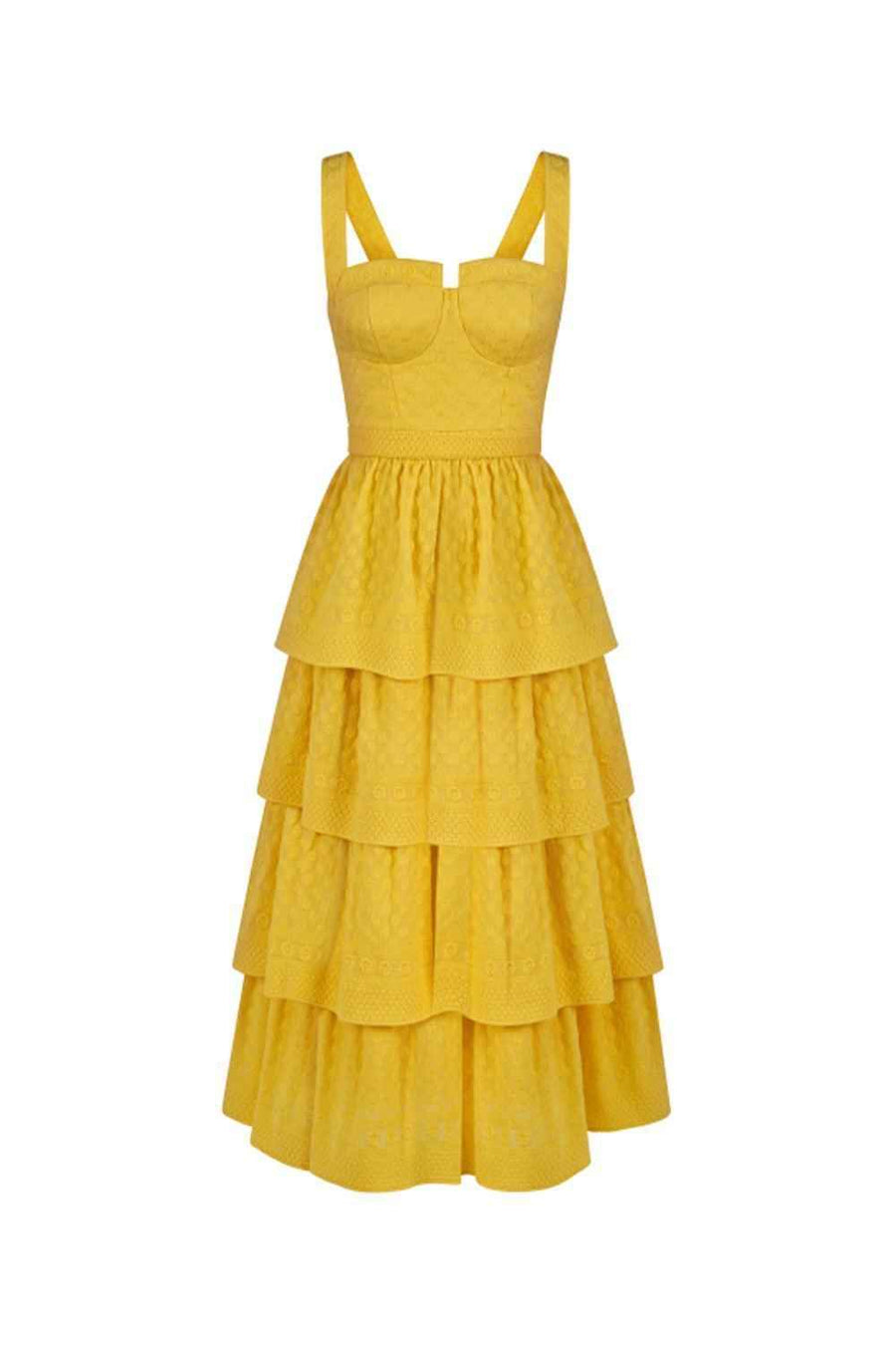Señorita Layered Semi-Heart Neck Cotton Midi Dress