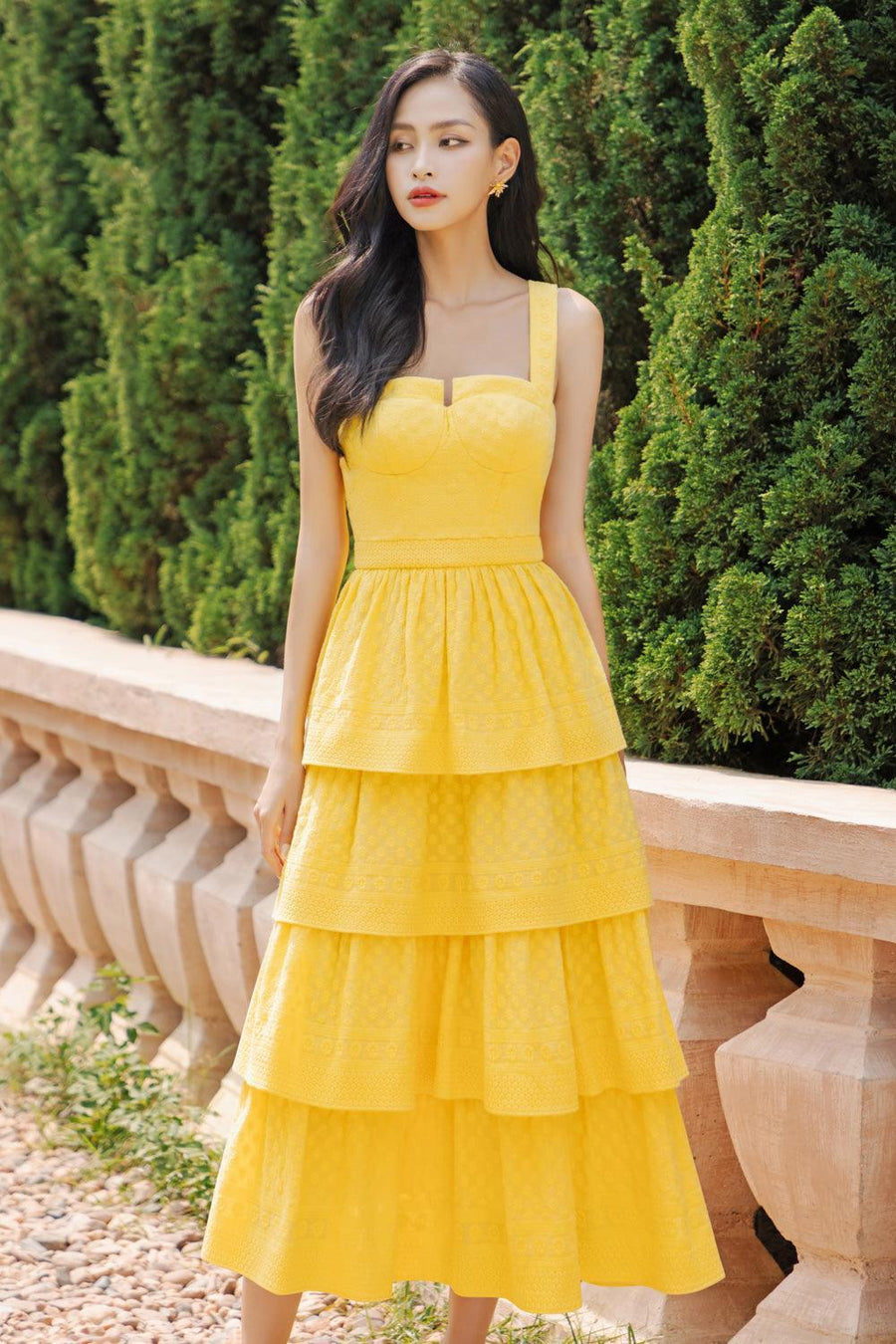 Señorita Layered Semi-Heart Neck Cotton Midi Dress 12