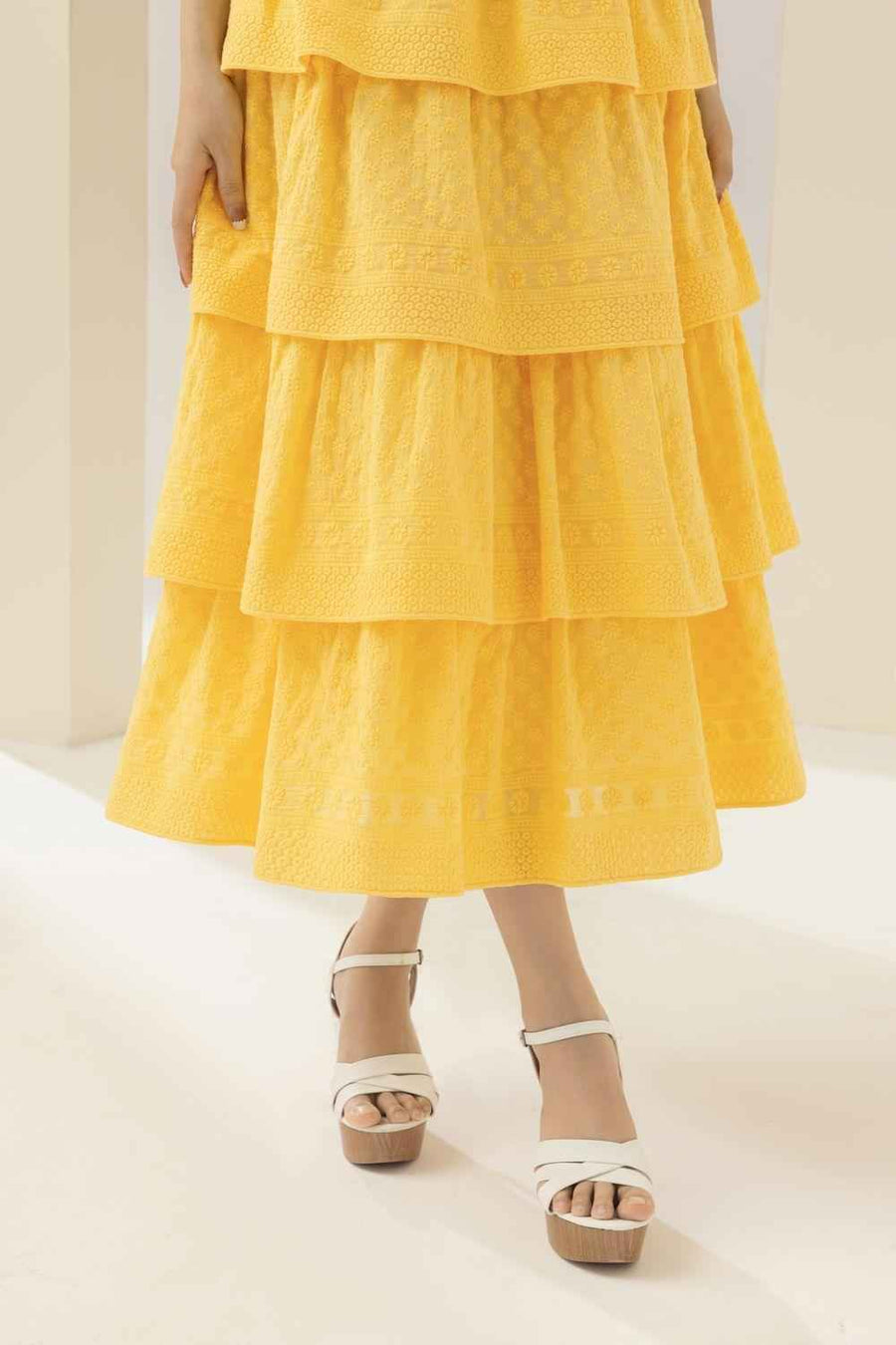 Señorita Layered Semi-Heart Neck Cotton Midi Dress