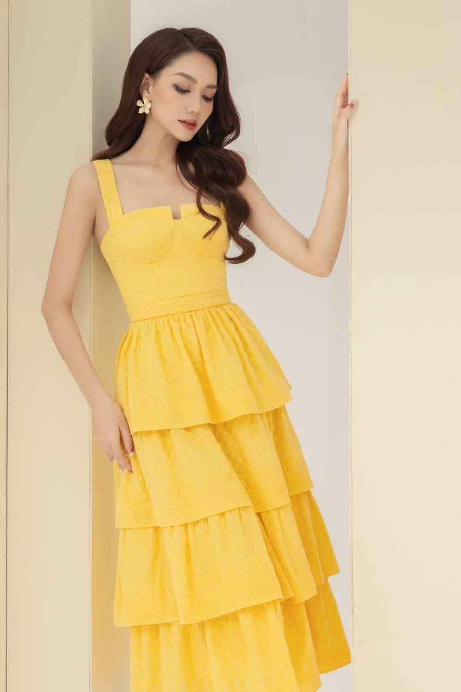 Señorita Layered Semi-Heart Neck Cotton Midi Dress