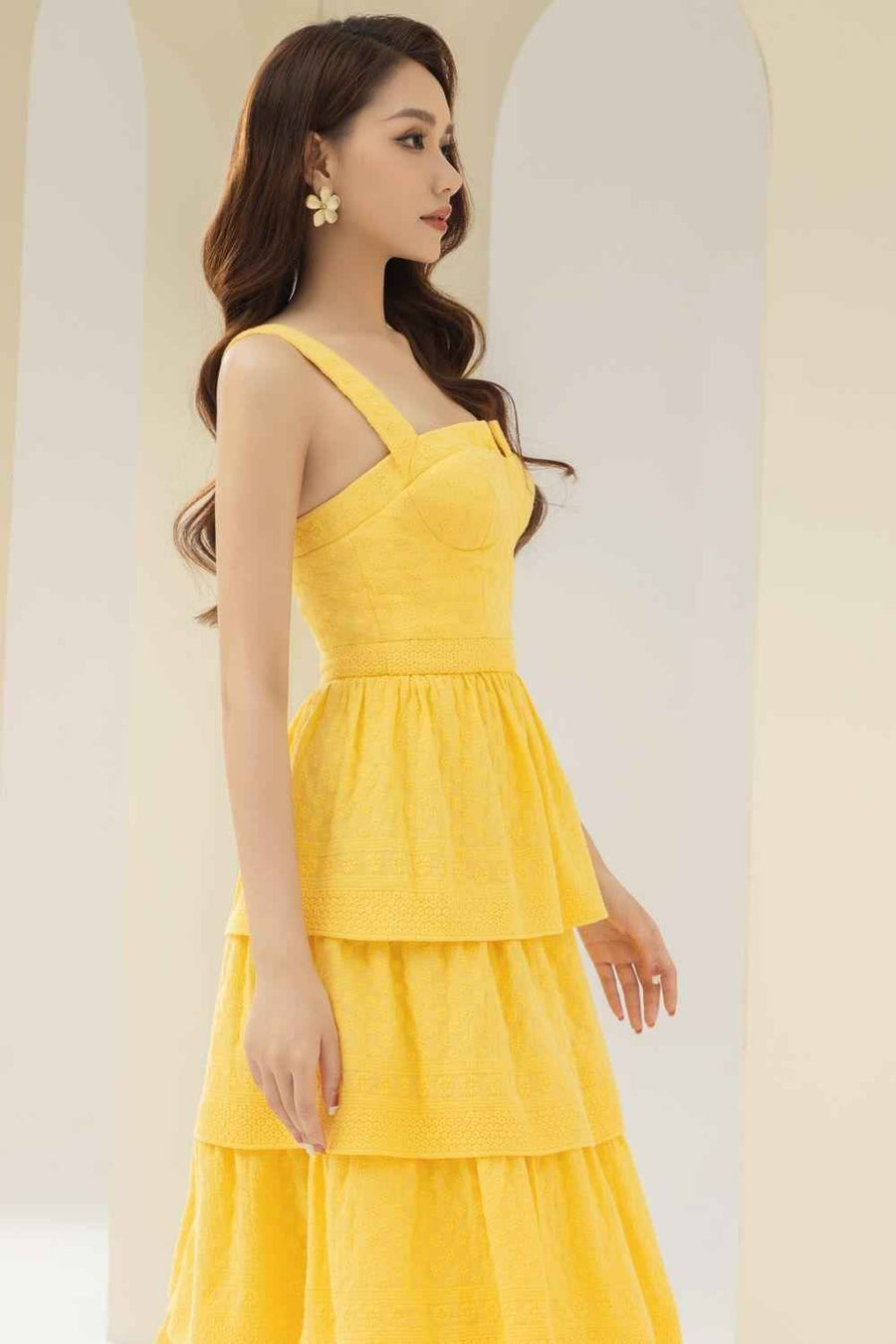 Señorita Layered Semi-Heart Neck Cotton Midi Dress