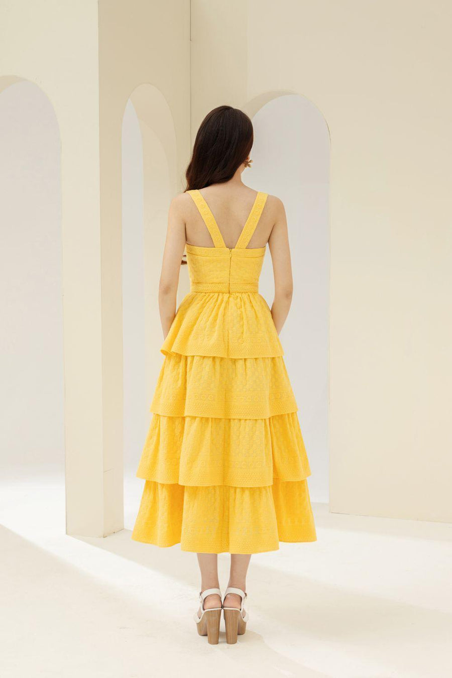 Señorita Layered Semi-Heart Neck Cotton Midi Dress 7