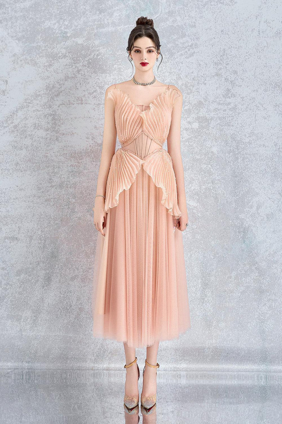 Seraphina A-line Pleated Organza Voile Midi Dress Midi Dress Calista de Minh Thanh