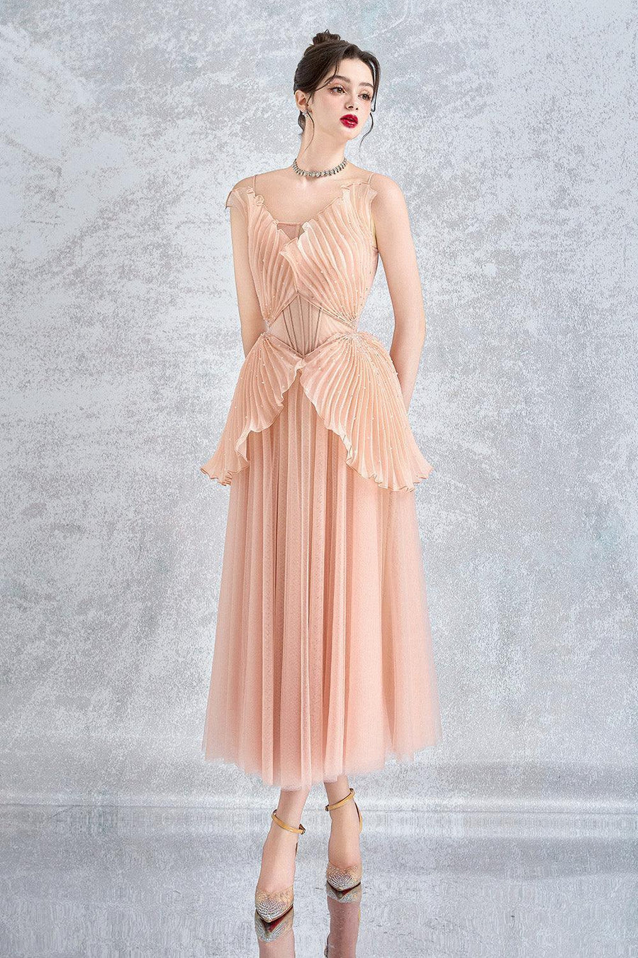 Seraphina A-line Pleated Organza Voile Midi Dress Midi Dress Calista de Minh Thanh