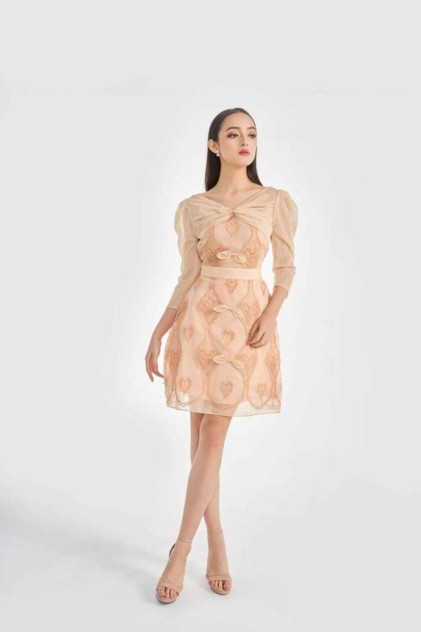 Serena A-line Leg Of Mutton Sleeved Lace Above The Knee Dress