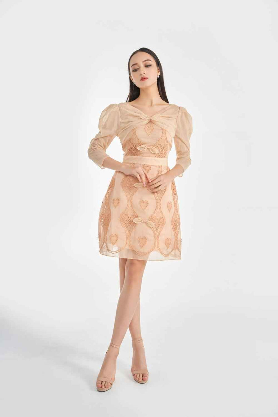 Serena A-line Leg Of Mutton Sleeved Lace Above The Knee Dress