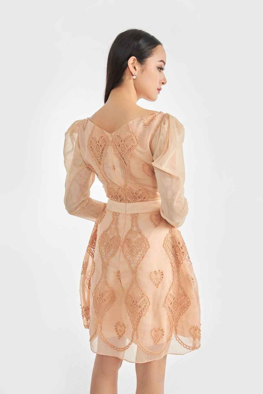 Serena A-line Leg Of Mutton Sleeved Lace Above The Knee Dress