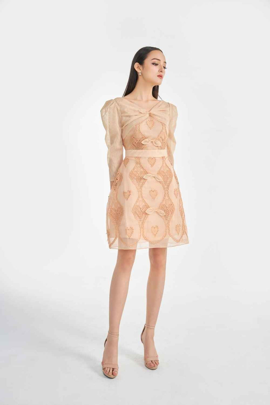 Serena A-line Leg Of Mutton Sleeved Lace Above The Knee Dress