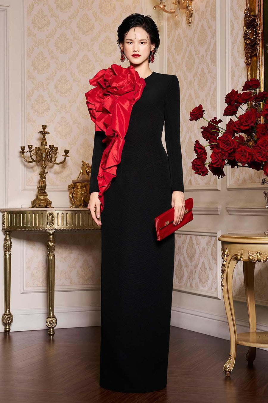 Serena Sheath Long Sleeved Scuba Floor Length Dress Gown Dress I.H.F Atelier