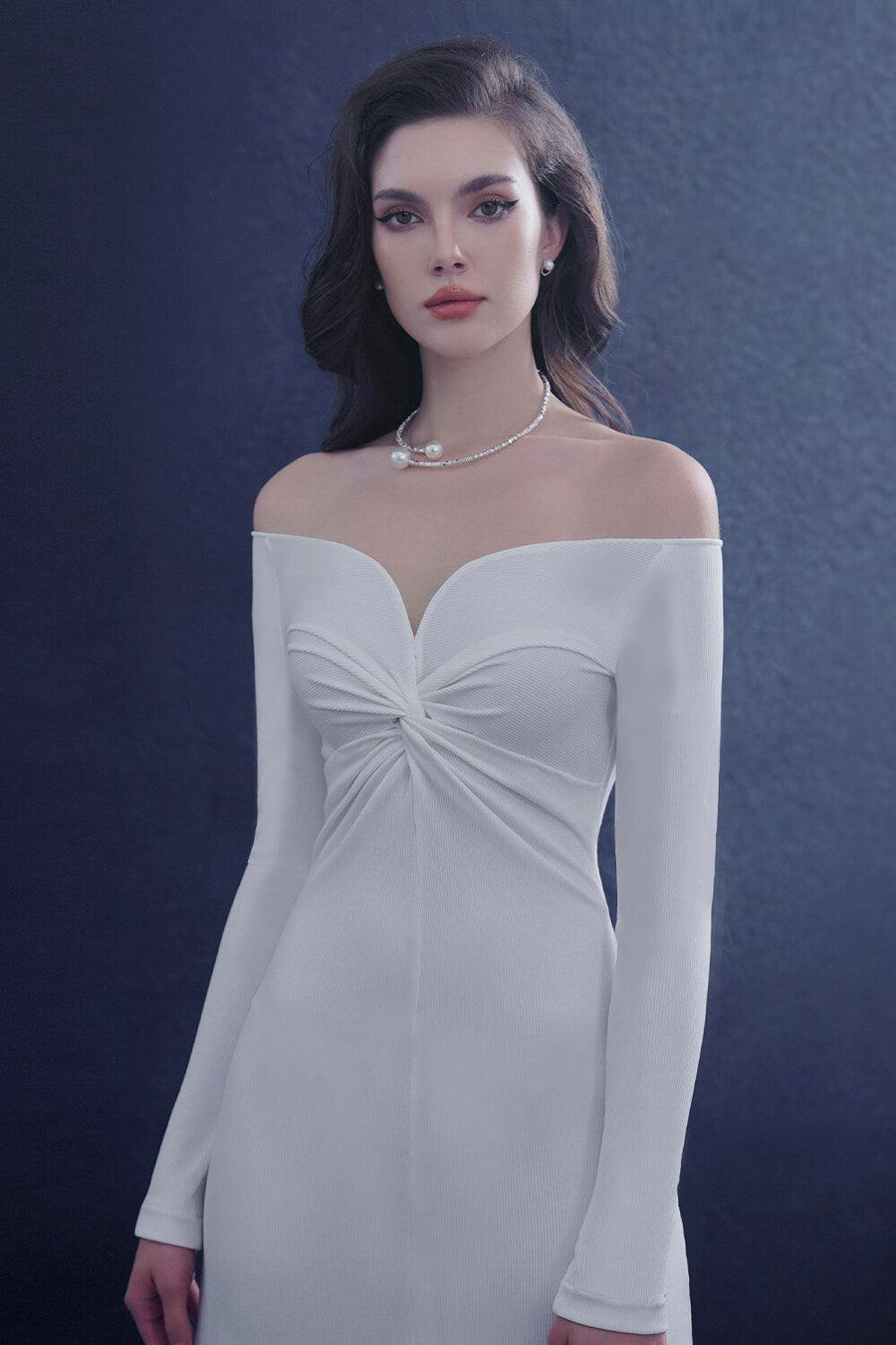 Serenara Trumpet Off-Shoulder Wool Midi Dress Midi Dress Rosee de Matin
