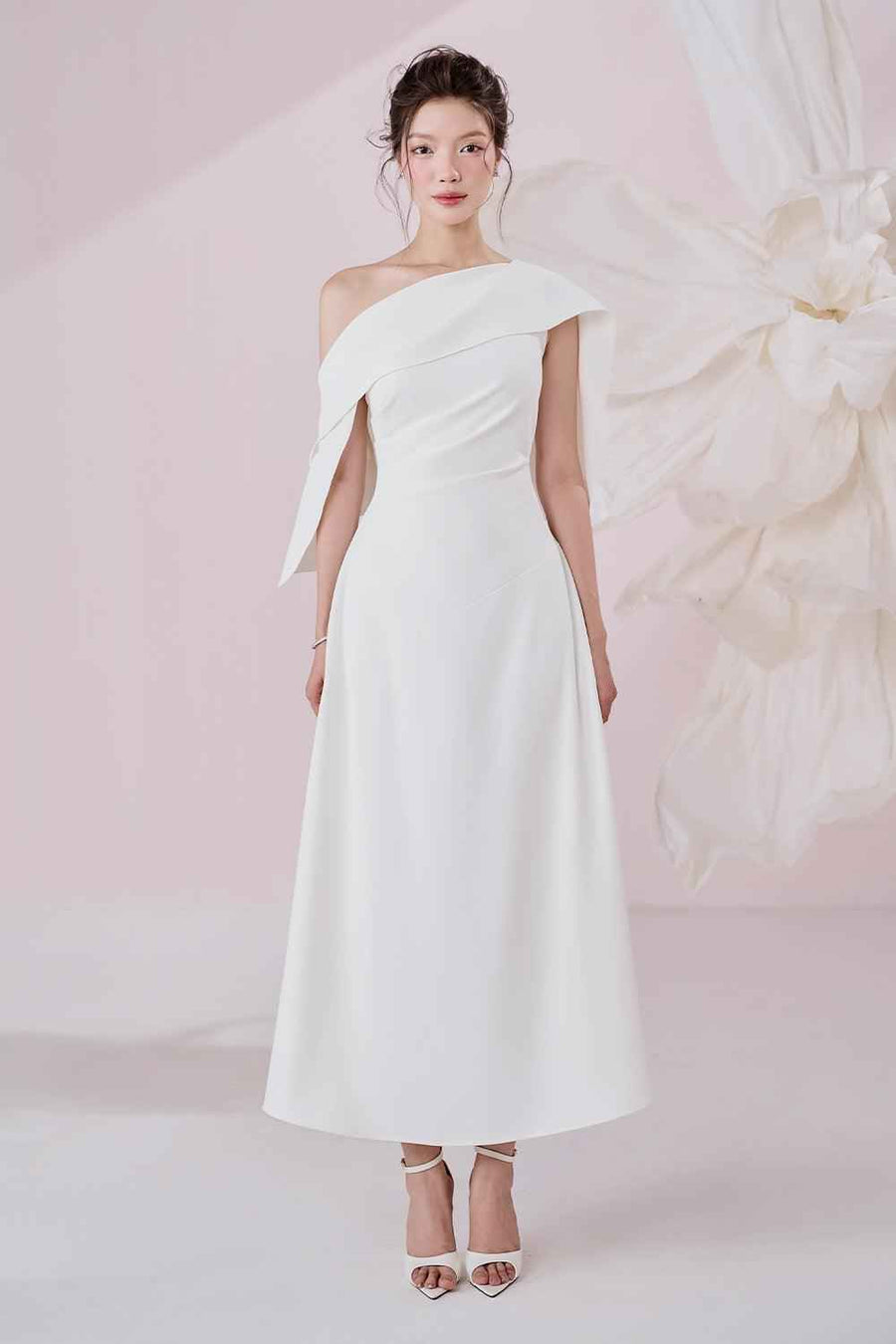 Shelly A-line Diagonal Neck Cotton Spandex Ankle Length Dress Maxi Dress Larmes