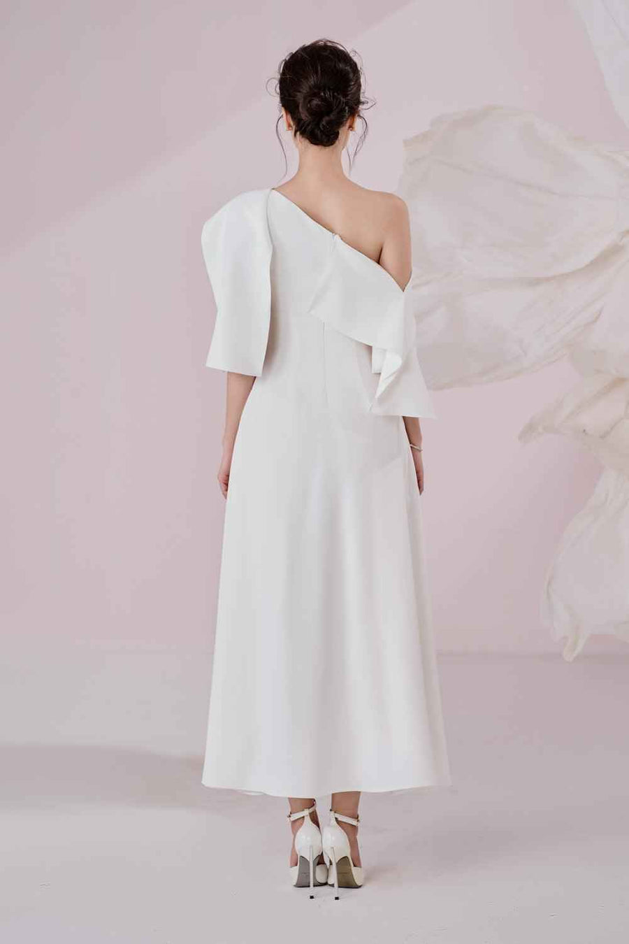Shelly A-line Diagonal Neck Cotton Spandex Ankle Length Dress Maxi Dress Larmes