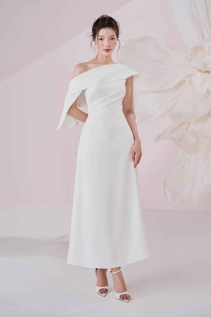 Shelly A-line Diagonal Neck Cotton Spandex Ankle Length Dress Maxi Dress Larmes