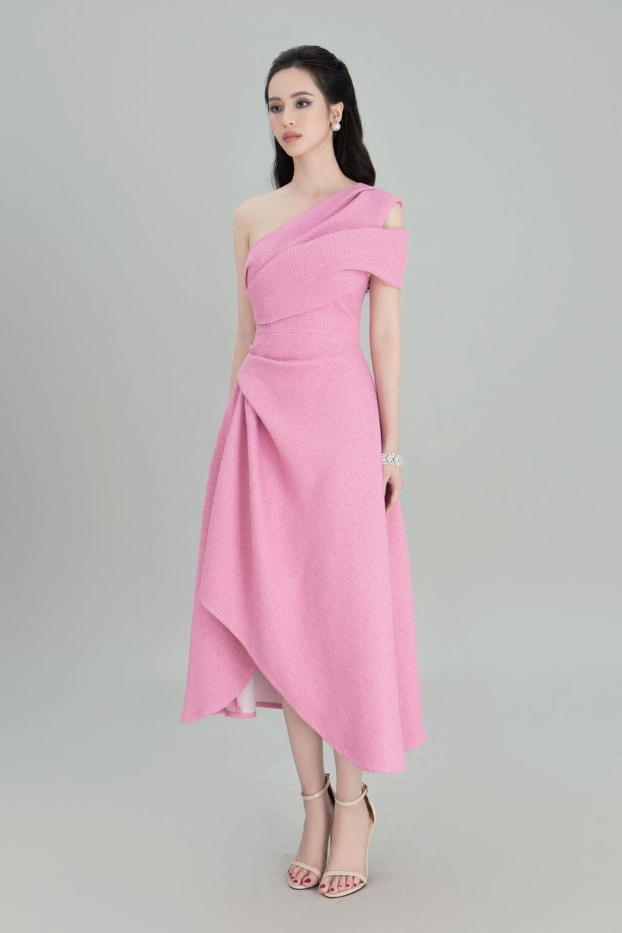 Silvie Asymmetric One Shoulder Tweed Midi Dress Midi Dress Darling Diva