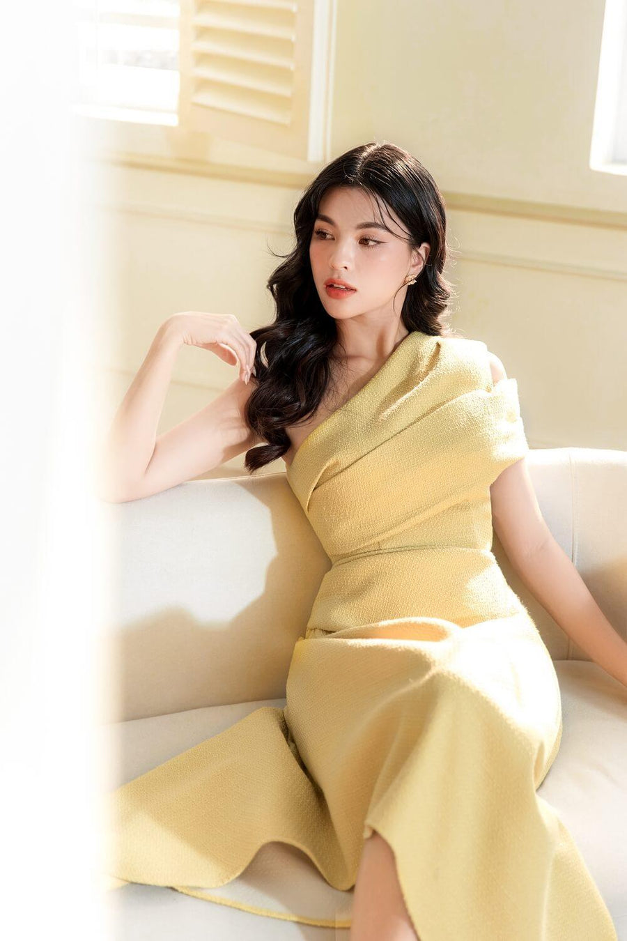 Silvie Asymmetric One Shoulder Tweed Midi Dress Midi Dress Darling Diva