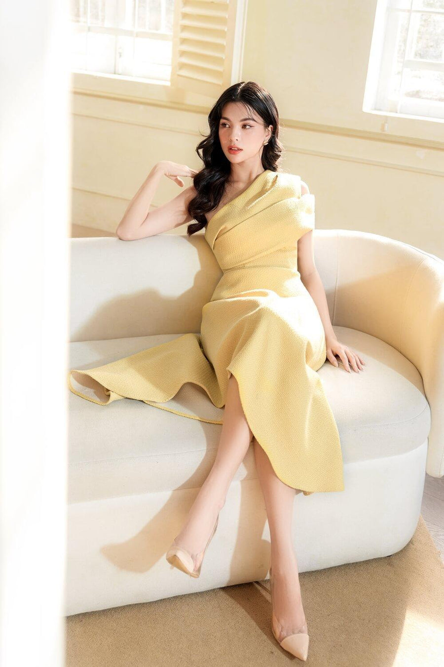 Silvie Asymmetric One Shoulder Tweed Midi Dress Midi Dress Darling Diva