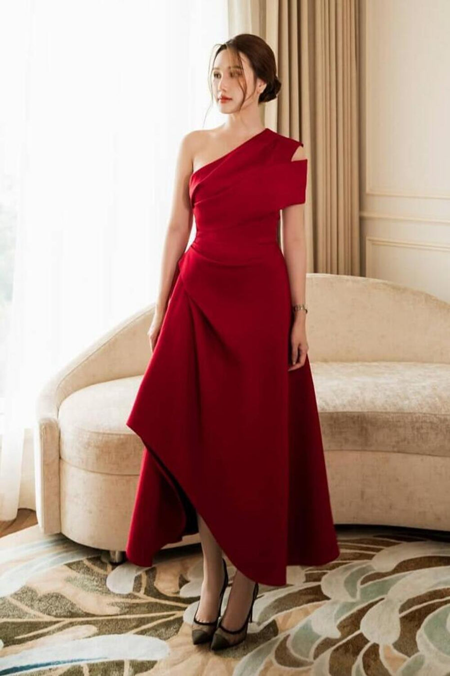 Silvie Asymmetric One Shoulder Tweed Midi Dress Midi Dress Darling Diva