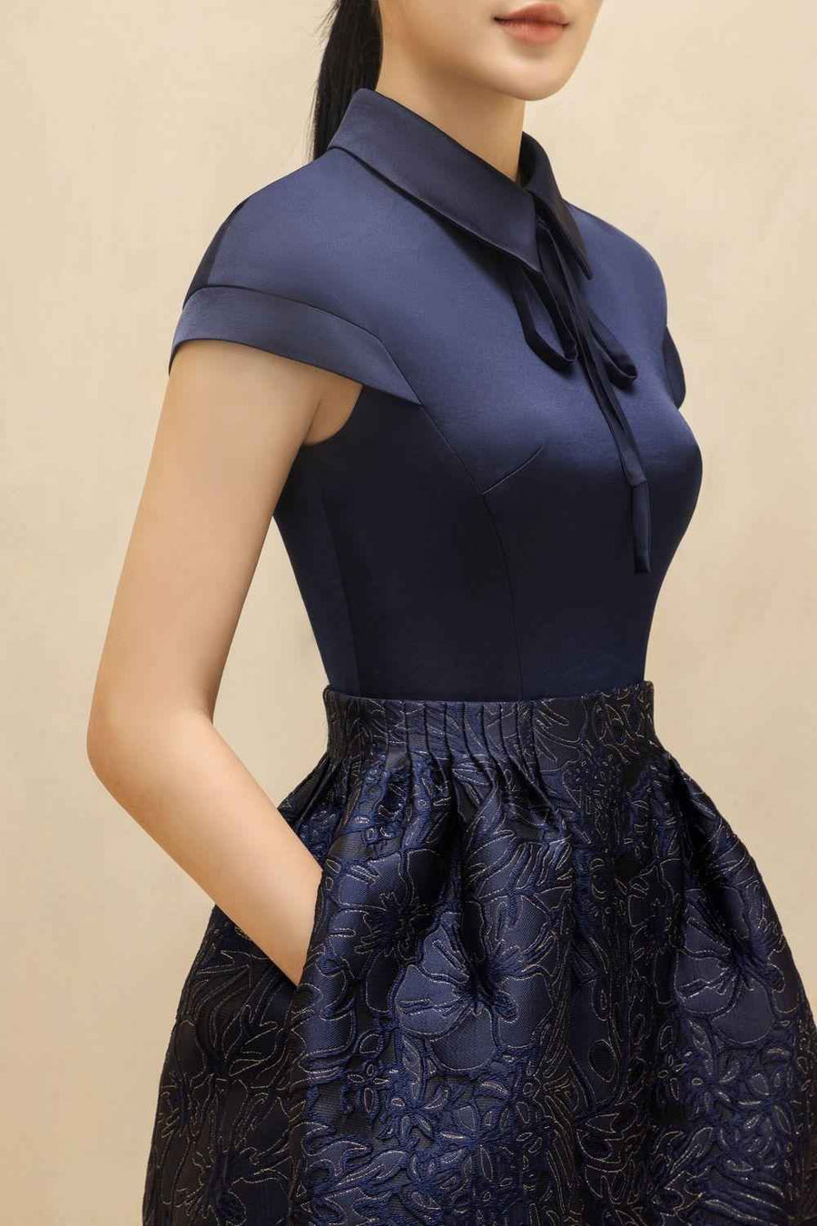 Simone A-line Collared Neck Brocade Mini Dress