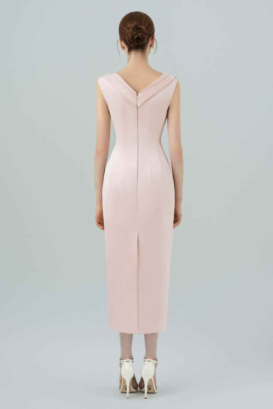 Sirena Sheath Semi-Heart Neck Polycotton Midi Dress