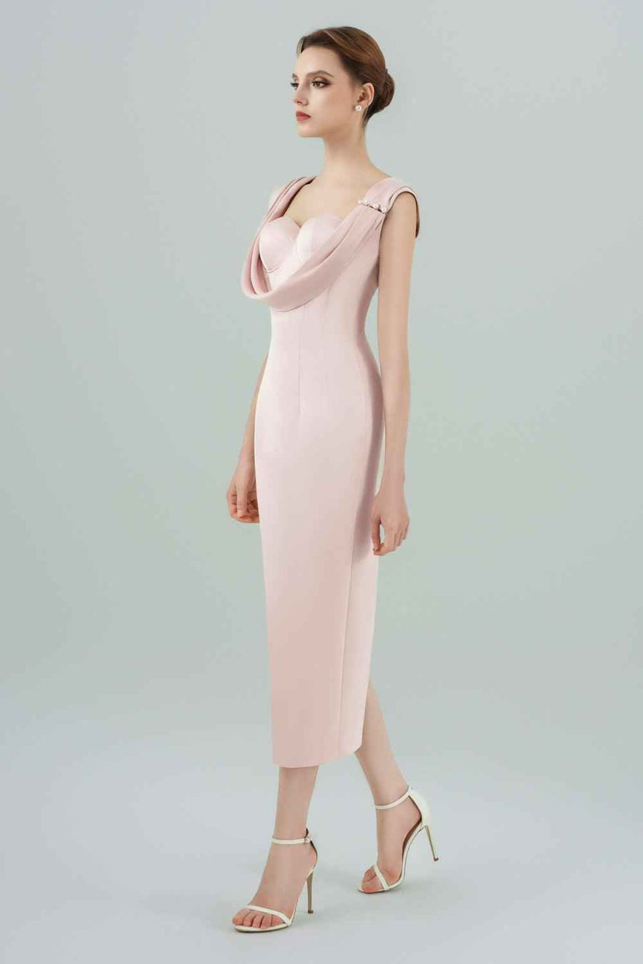 Sirena Sheath Semi-Heart Neck Polycotton Midi Dress