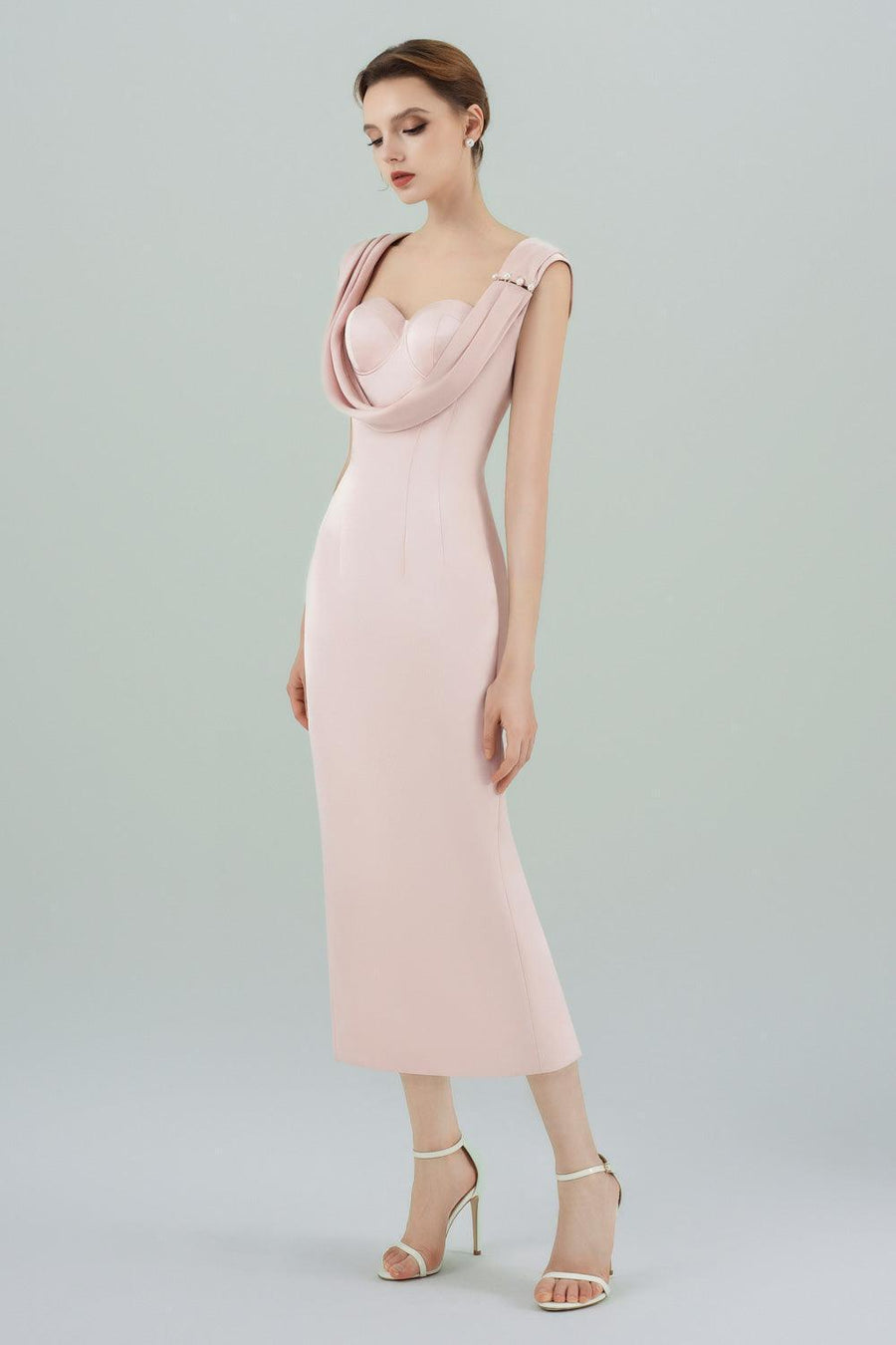 Sirena Sheath Semi-Heart Neck Polycotton Midi Dress 7